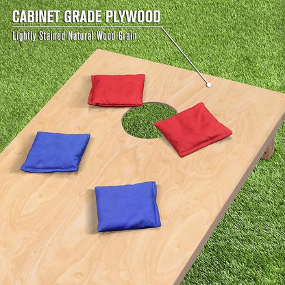 GoSports Regulation Size Wooden Cornhole Set with Natural Wood Finish - Includes Carrying Case
