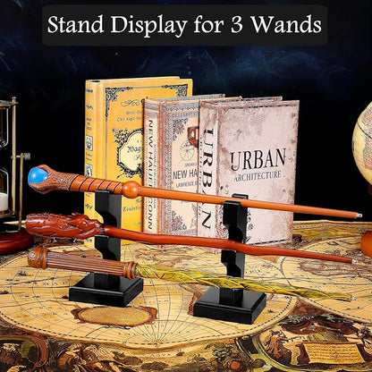 ChampWe Wizard Wand Display Stand Wooden Magic Wands Holder 3 Tiered for Collection Black