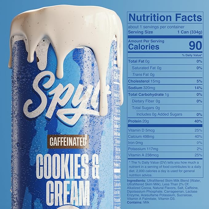 Spylt High Protein Cookies & Cream Milk with 60mg Caffeine & 20g Protein - 90 Calories, Ready to