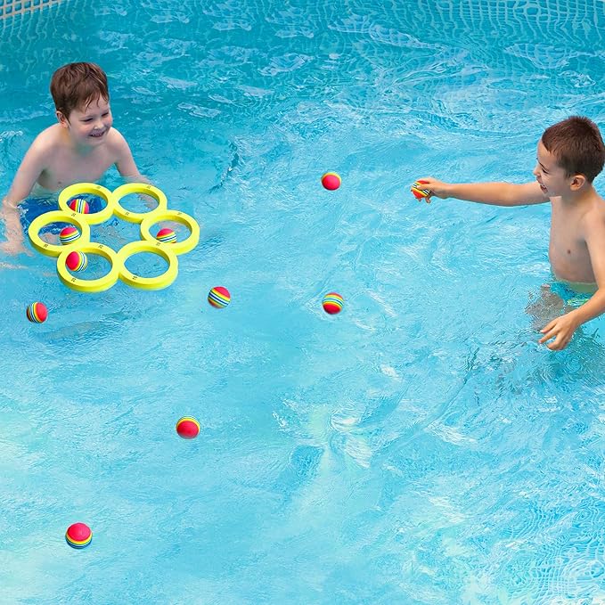 Hiboom Pool Game with Score, Combo Foam Pool Floats with 10 Colorful Tossing Balls, Toss Game