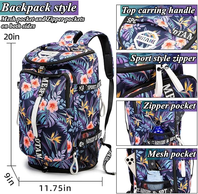 Gym Duffle Bag Backpack with Shoe Compartment,4 ways Travel Backpack for Women and