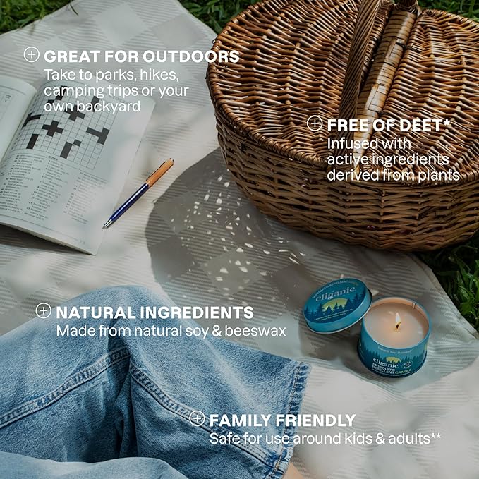 Cliganic Natural Mosquito Repellent Candle (Pack of 2) | Citronella, DEET Free, Essential Oil