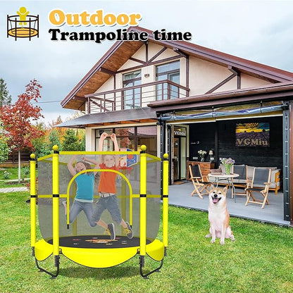 60" Trampoline for Kids, 5 FT Indoor & Outdoor Toddler Baby Trampoline with Basketball Hoop, Safety