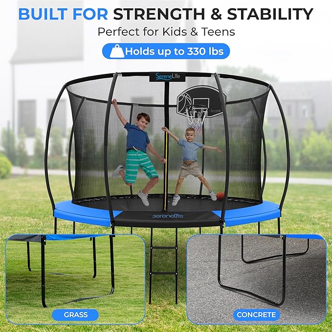 SereneLife 8FT 10FT 12FT 14FT Outdoor Trampoline for Kids and Adults – ASTM Certified Heavy-Duty
