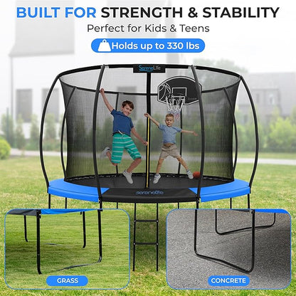 SereneLife 8FT 10FT 12FT 14FT Outdoor Trampoline for Kids and Adults – ASTM Certified Heavy-Duty