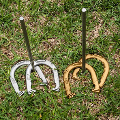 Champion Sports Horseshoe Set: Traditional Outdoor Lawn Game includes Four Professional Solid Steel