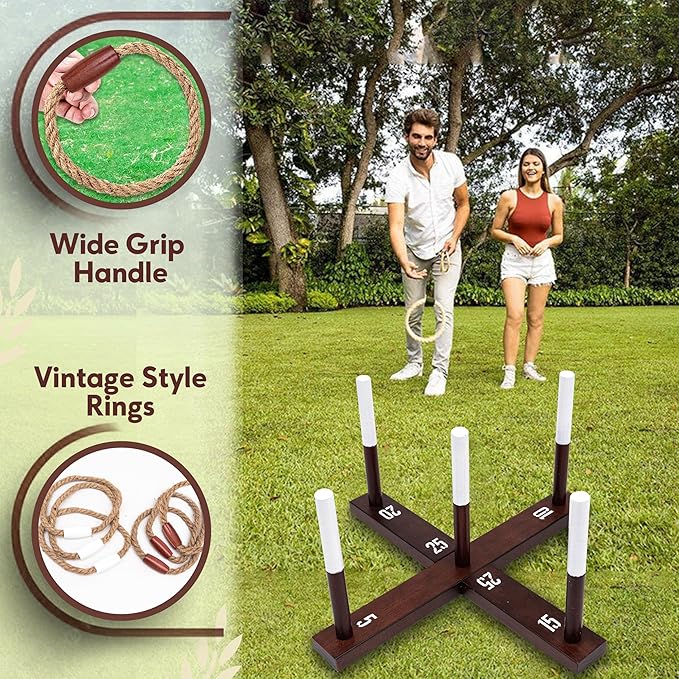 Outdoor Ring Toss Game for Adults - Perfect Lawn and Backyard Game for Adults and Family - Outdoor