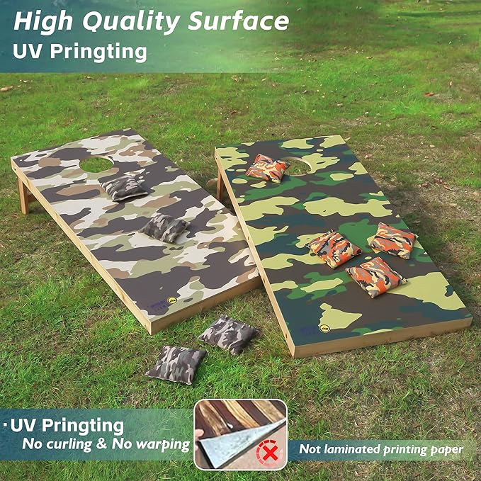 Cornhole Board Set 4FTx2FT Solid Wood Regulation Size Cornhole Set Includes 8 Cornhole Bags for