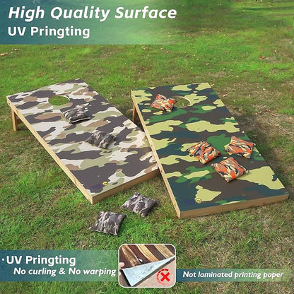 Cornhole Board Set 4FTx2FT Solid Wood Regulation Size Cornhole Set Includes 8 Cornhole Bags for