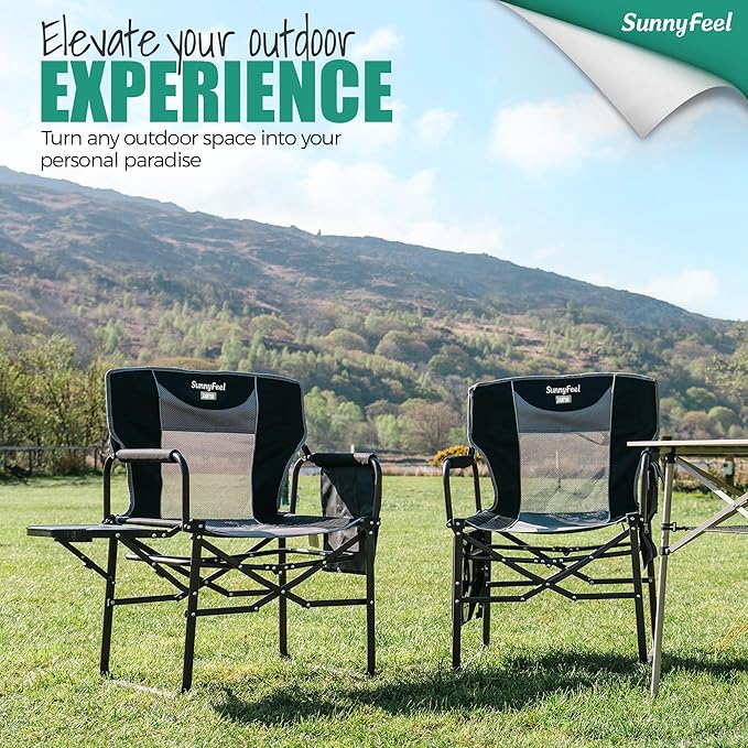 SUNNYFEEL Oversized Camping Directors Chair 2 Pack, Portable Folding Lawn Chairs for Adults Heavy