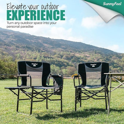 SUNNYFEEL Oversized Camping Directors Chair 2 Pack, Portable Folding Lawn Chairs for Adults Heavy
