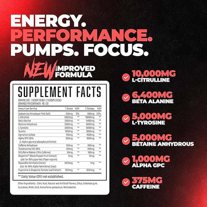 Wrecked Pre Workout, Advanced Formula, Boosts Energy, Focus, Pumps & Performance, 10g L-Citrulline