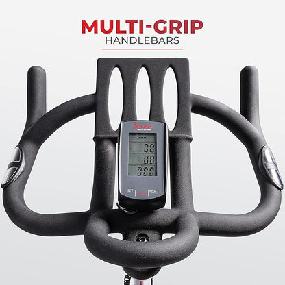 Sunny Health & Fitness Indoor Cycling Exercise Bike w/Pulse Sensors & 4-Way Adjustable Seat