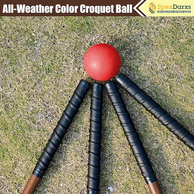 35’’ Six Player Croquet Game, Croquette Set with Premium Wooden Mallets/Colored