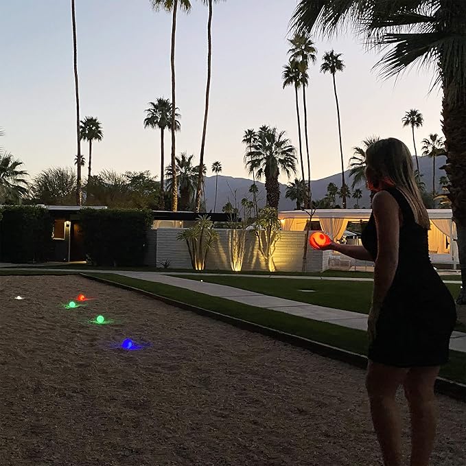 GoSports LED Bocce Ball Game Set - Includes 8 Light Up Bocce Balls, Pallino, Case and Measuring