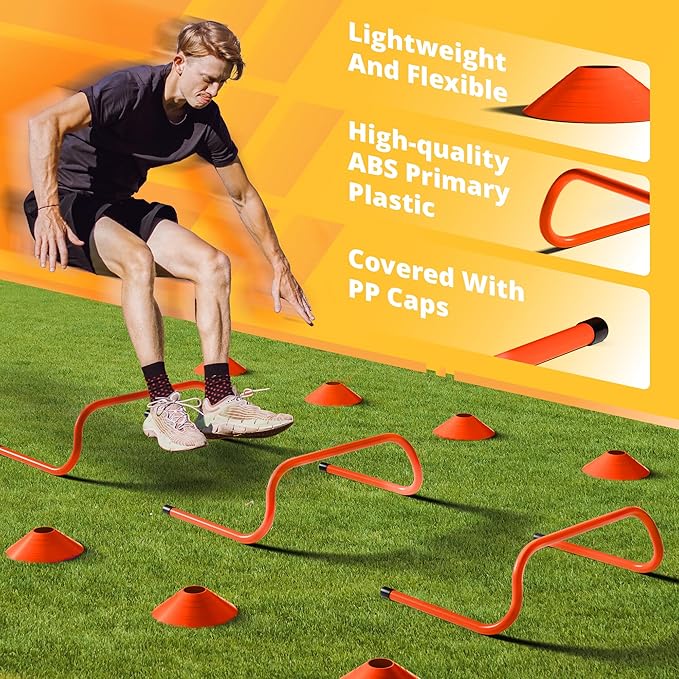 Yes4All Agility Ladder Speed Training Equipment Set - 1 Adjustable Agility Ladder, 12 Soccer Cones