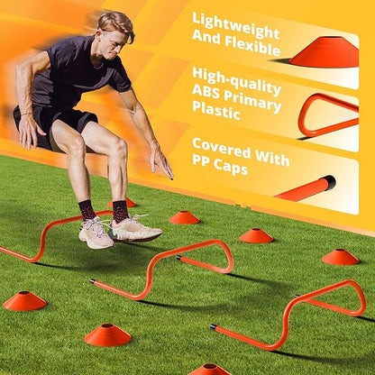 Yes4All Agility Ladder Speed Training Equipment Set - 1 Adjustable Agility Ladder, 12 Soccer Cones