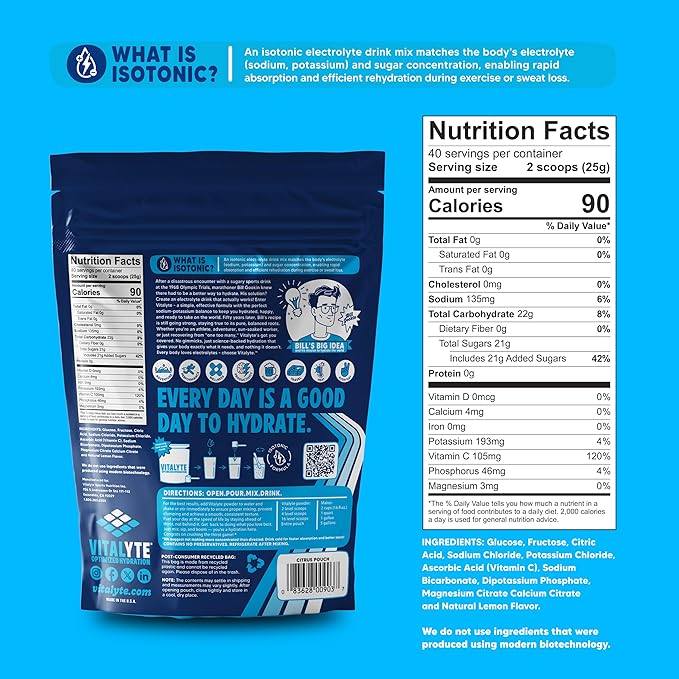 Vitalyte Electrolyte Powder Drink Mix, Isotonic Electrolyte Hydration Mix, Case Pack (6 Pack, Cool