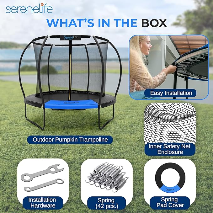 Serenelife 12FT 10FT 8FT Recreational Trampolines with Enclosure Net and Ladder and Anti-Rust