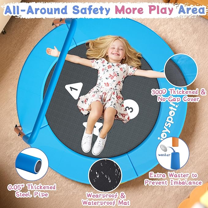 3FT Toddler Trampoline with Adjustable Handlebar, 36" Foldable & Spring-Free, Mini Kids Indoor