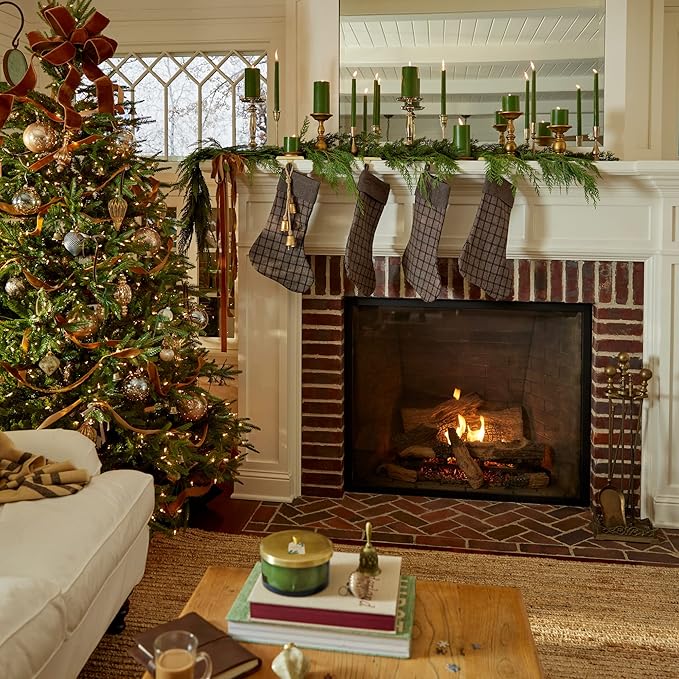 Thymes Frasier Fir Scented Candles for Home Decor - Green Pillar Candles for Women & Men - Place on