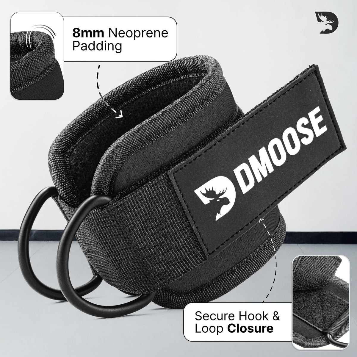 DMoose Ankle Strap for Cable Machine Attachments - Gym Ankle Cuff for Kickbacks, Glute Workouts