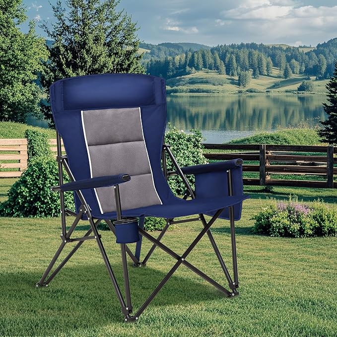 HIGH POINT SPORTS Oversized Camping Chairs for Adults, High Back Heavy Duty Lawn Folding Chair