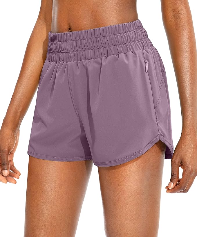 SANTINY Women's Running Shorts with Zip Pockets High Waisted Athletic Workout Gym Shorts for Women