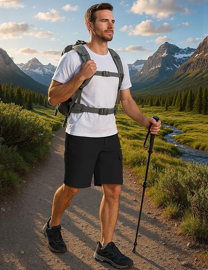 CRYSULLY Men's Hiking Cargo Shorts Outdoor Summer Lightweight Quick Dry Work Casual Shorts with 5