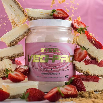 Steel Supplements Veg-PRO | Vegan Protein Powder, Strawberry Cheesecake | 25 Servings (1.65lbs) |