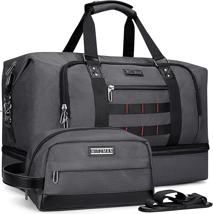 WITZMAN Travel Duffle Bags for Men Weekender Bags with Toiletry Bag Sets Carry On Overnight Bag 55L