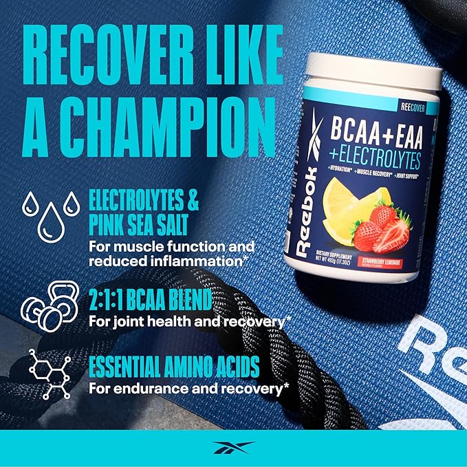 Reebok REECover Amino Acids + Electrolytes | 8g EAAs, 5g BCAAs, Hydration Matrix | Muscle Recovery