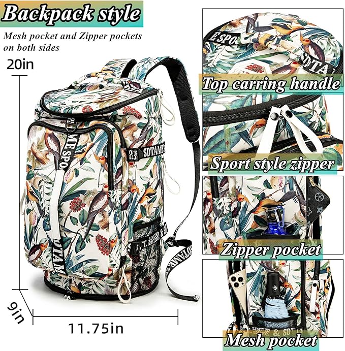Gym Duffle Bag Backpack with Shoe Compartment,4 ways Travel Backpack for Women and