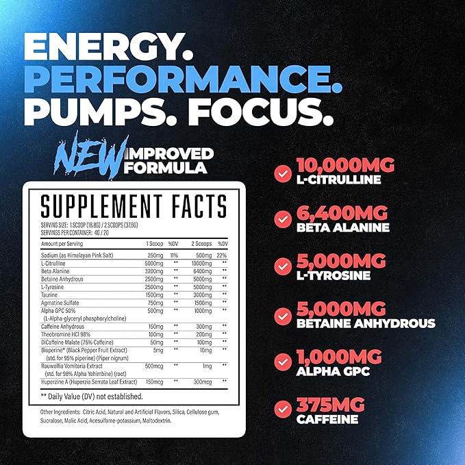 Wrecked Pre Workout Powder, Advanced Formula, Boosts Energy, Focus, Pumps & Performance, 10g