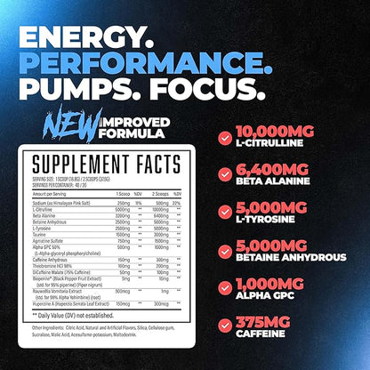 Wrecked Pre Workout Powder, Advanced Formula, Boosts Energy, Focus, Pumps & Performance, 10g