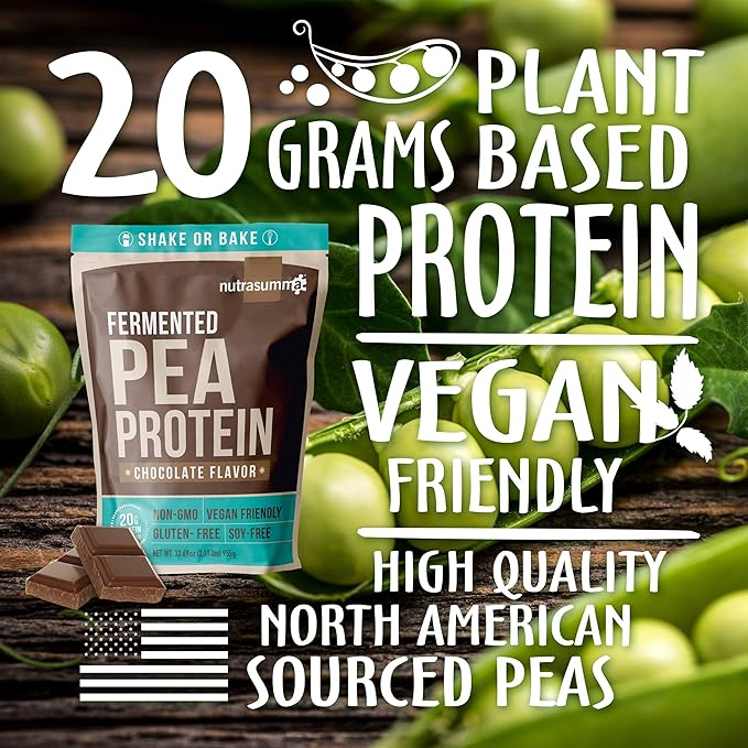 Pea Protein Powder, Vegan Chocolate Flavor, 100% Plant Based, No Artificial Sweeteners, Non GMO