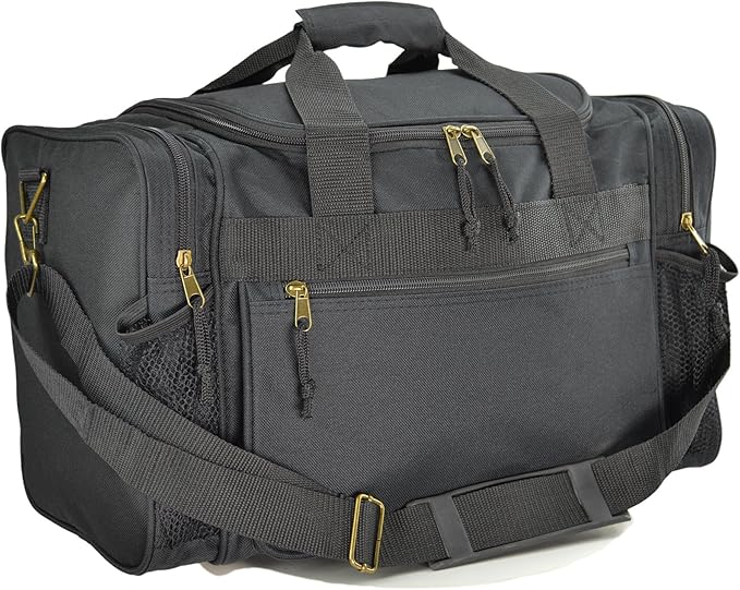 DALIX 17" Duffle Bag Dual Front Mesh Pockets (Black Gold Gray Dark Green Navy Blue Maroon Royal