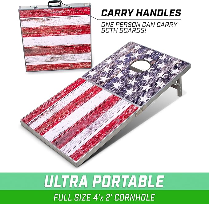 GoSports 4 x 2 ft Aluminum Cornhole Game Sets – Choose LED Lights or Standard - Set Includes 2