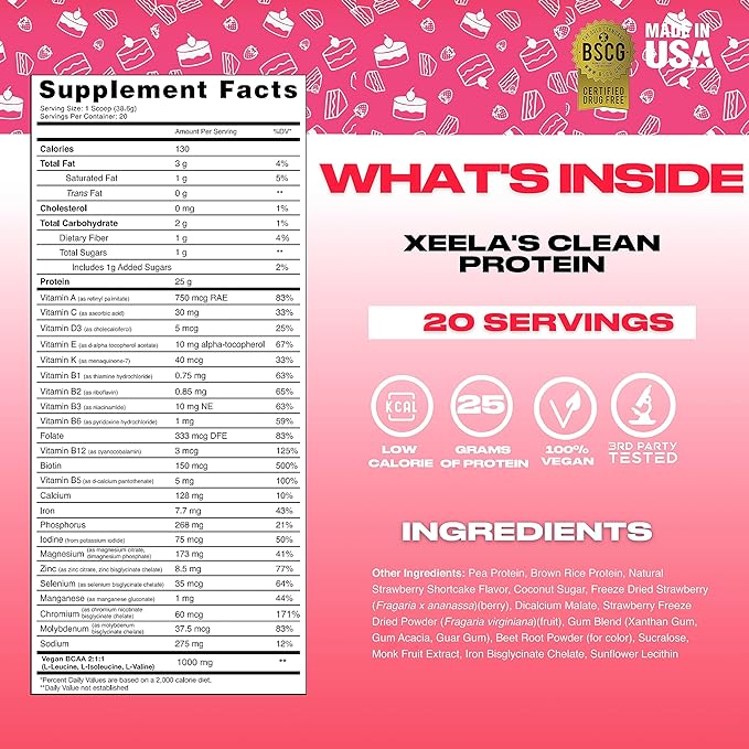 XEELA Plant Based Vegan Protein Powder - Independently Tested - 25g High Protein, Pea Protein for