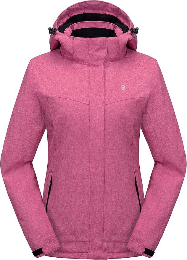 Little Donkey Andy Women's Waterproof Hiking Skiing Jacket with Removable Hood, Fleece Lined Winter