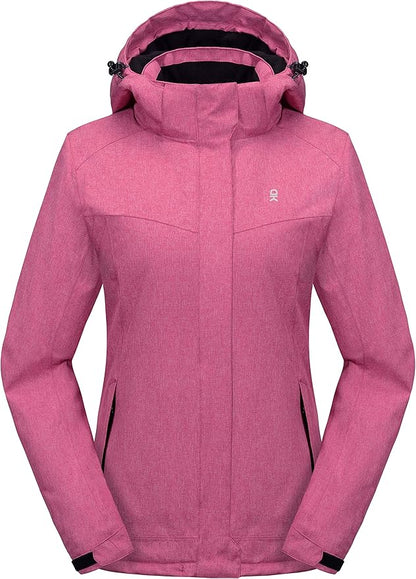 Little Donkey Andy Women's Waterproof Hiking Skiing Jacket with Removable Hood, Fleece Lined Winter