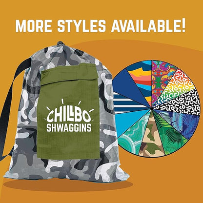 Chillbo Shwaggins Inflatable Couch – No-Pump Setup, Ripstop Polyester, Stability Pegs, Fun Prints