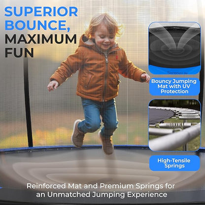 SereneLife 8FT 10FT 12FT 14FT Outdoor Trampoline for Kids and Adults – ASTM Certified Heavy-Duty