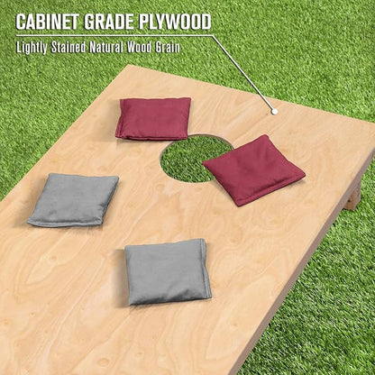 GoSports Regulation Size Wooden Cornhole Set with Natural Wood Finish - Includes Carrying Case