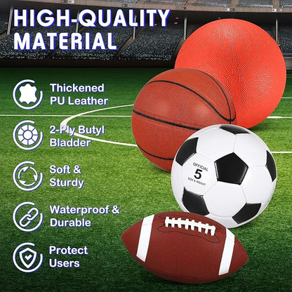 Lenwen 4 Pcs Sports Balls Set, Include Official Size Basketball Soccer Football Playground Ball