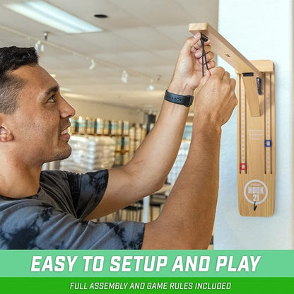 GoSports Hook 21 Wall Mounted Ring Swing Game with Foldable Arm - Play Indoors or Outdoors