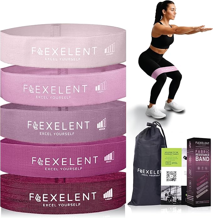 Fabric Resistance Bands for Working Out with 5 Strength Levels - Extra Light to Extra Heavy, Thick