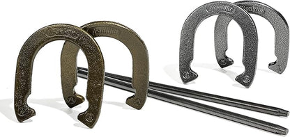 Franklin Sports Horseshoe Set - Cast iron Horseshoes and Steel Stakes - Official Size and Weight