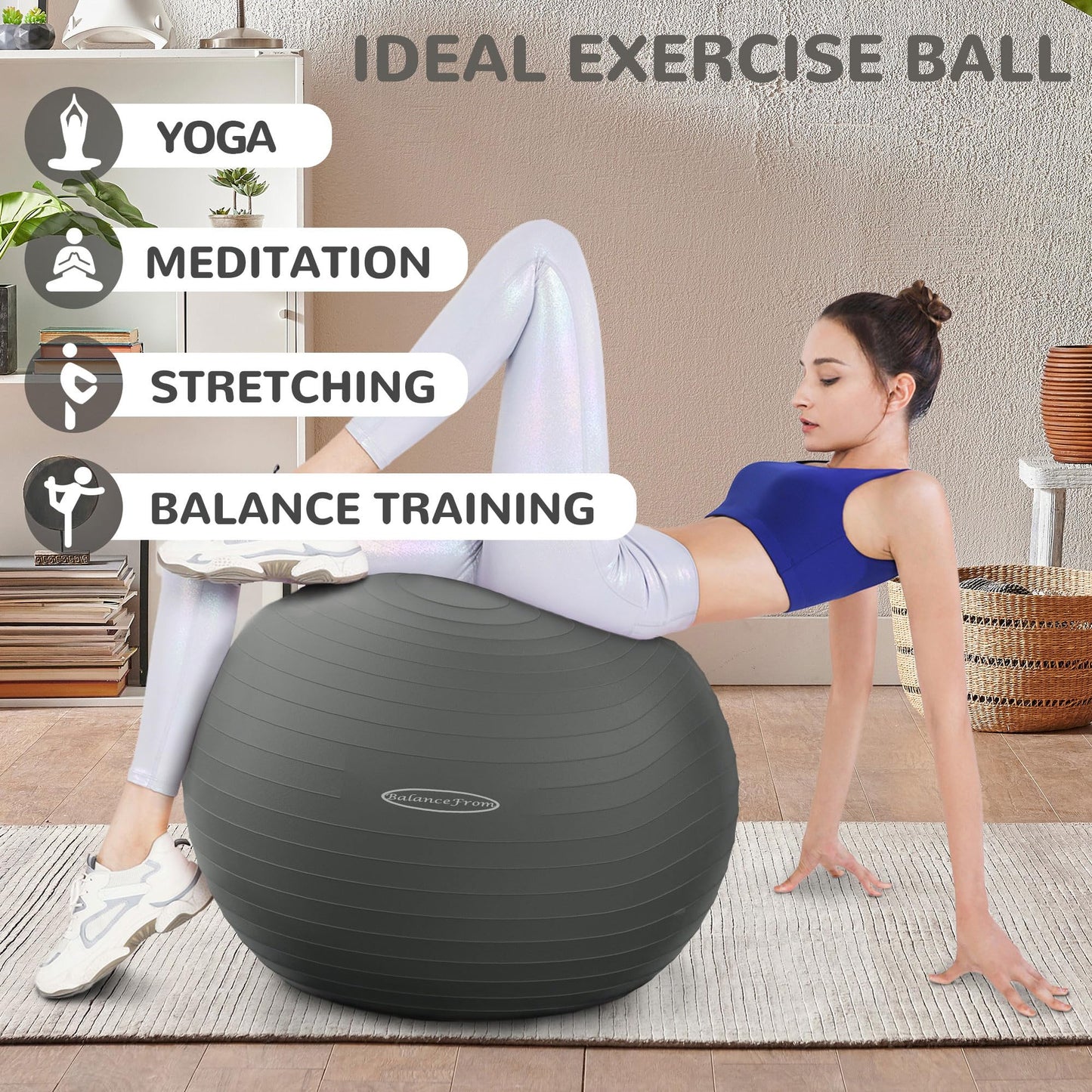 Fitvids Anti-Burst and Slip Resistant Exercise Ball Yoga Ball Fitness Ball Birthing Ball with Quick