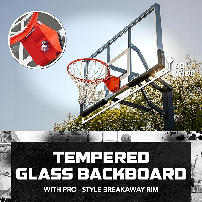 Silverback In-Ground Basketball Hoops, Adjustable Height Tempered Glass Backboard and Pro-Style